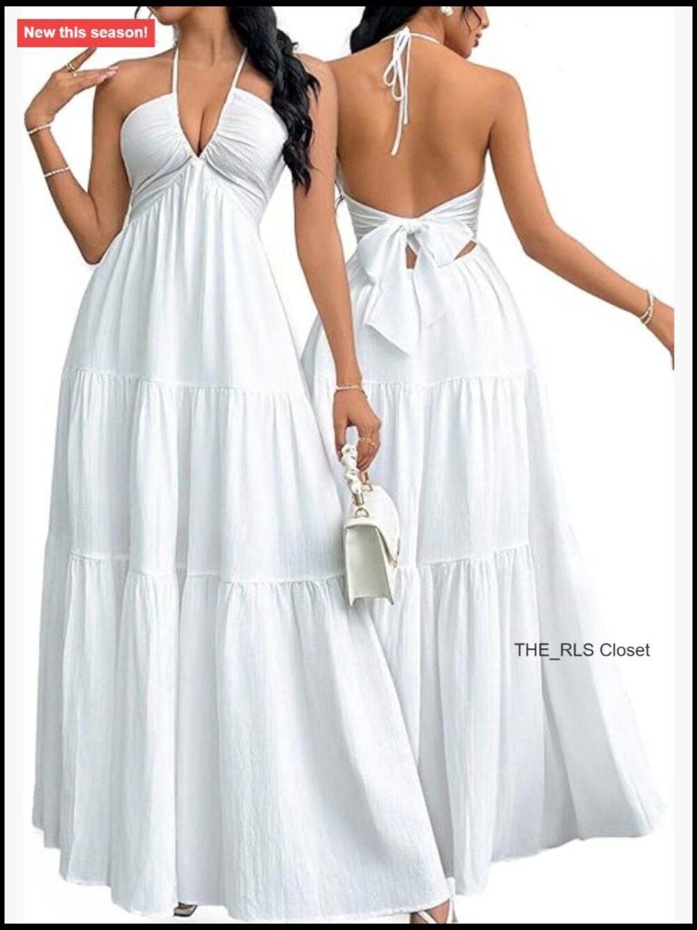 Halter V Neck Maxi Dress A-Line Casual Summer Vacation Dress